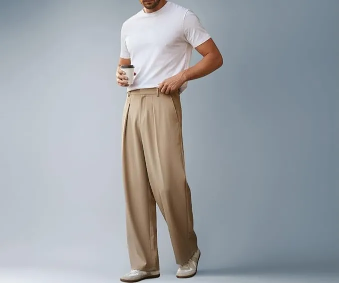 KOTTY Men’s Wide Leg Casual Style Korean Trousers