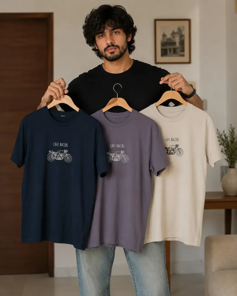 BULLMER Trendy Printed Cotton Blend Crew Neck/Round Neck Half Sleeve Tshirt for Men - Pack of 3